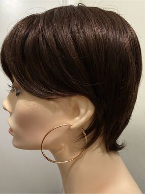 💯% HUMAN Hair Straight Pixie Cut with Bangs Brown